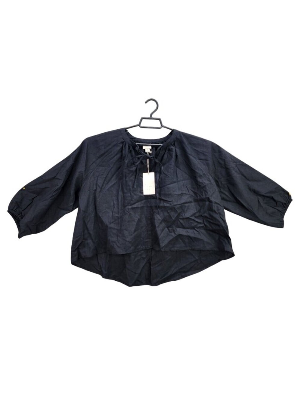 Women A New Day Black Keyhole Tie Crop Top 3/4 Sleeve Cotton Size XS